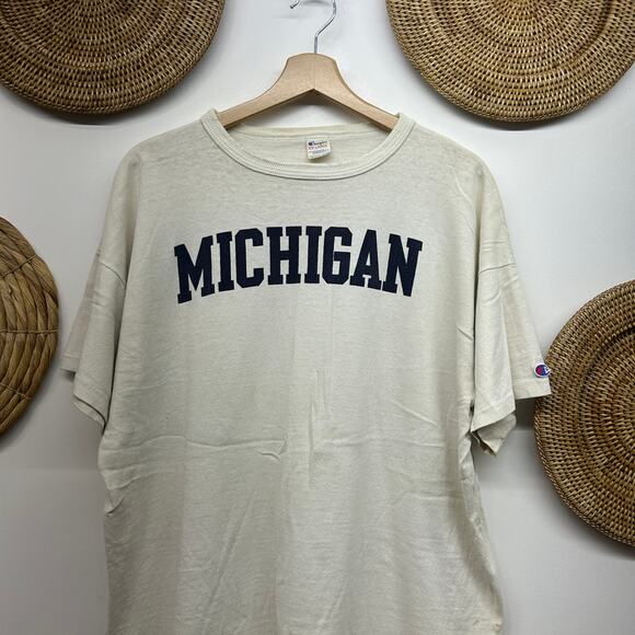 Vintage Champion Michigan Tee T-Shirt Mens XXL White Blue Worn In - Picture 4 of 10